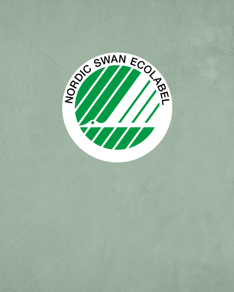 Green textured background with Nordic Swan Ecolabel logo.